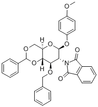 4-甲氧苯基-3-O-苄基-4,6-O-苯亚甲基-2-脱氧-2-苯二甲酰亚氨基-Β-D-吡喃葡萄糖苷,129575-88-8,结构式