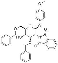 4-メトキシフェニル 3,6-ジ-O-ベンジル-2-デオキシ-2-フタルイミド-β-D-グルコピラノシド 化学構造式