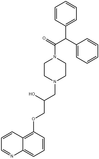 1-[4-[2-羟基-3-(5-喹啉基氧基)丙基]-1-哌嗪基]-2,2-二苯基乙酮,129716-58-1,结构式