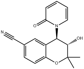 3,4-ジヒドロ-2,2-ジメチル-3β-ヒドロキシ-4α-[2-オキソピリジン-1(2H)-イル]-2H-1-ベンゾピラン-6-カルボニトリル 化学構造式