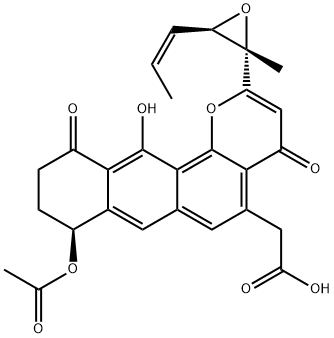 8-アセチルオキシ-8,9,10,11-テトラヒドロ-12-ヒドロキシ-2-[2-メチル-3-[(Z)-1-プロペニル]オキシラン-2-イル]-4,11-ジオキソ-4H-アントラ[1,2-b]ピラン-5-酢酸 化学構造式