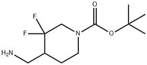1-Piperidinecarboxylic acid, 4-(aminomethyl)-3,3-difluoro-, 1,1-dimethylethyl ester Struktur