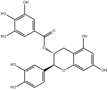 3,4,5-トリヒドロキシ安息香酸[[(2S)-2β-(3,4-ジヒドロキシフェニル)-3,4-ジヒドロ-5,7-ジヒドロキシ-2H-1-ベンゾピラン]-3α-イル] 化学構造式