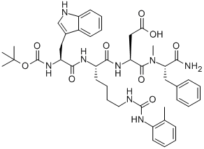 Nα-(tert-ブトキシカルボニル)-L-Trp-N6-[[(2-メチルフェニル)アミノ]カルボニル]-L-Lys-L-Asp-N-メチル-L-Phe-NH2 化学構造式