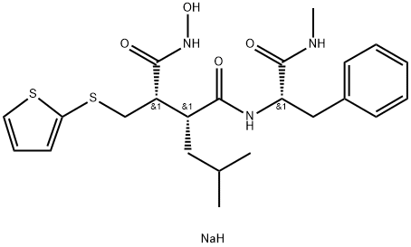(2S,3R)-N-Hydroxy-N'-[(2S)-1-methylamino-1-oxo-3-phenylpropan-2-yl]-3-(2-methylpropyl)-2-(thiophen-2-ylsulfanylmethyl)butanediamide sodium salt Structure