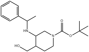 1-BOC-3-(1-フェニルエチルアミノ)-4-ピペリジンメタノール 化学構造式