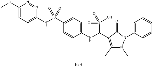 sodium 2,3-dihydro-alpha-[[4-[[(6-methoxypyridazin-3-yl)amino]sulphonyl]phenyl]amino]-1,5-dimethyl-3-oxo-2-phenyl-1H-pyrazole-4-methanesulphonate  Struktur