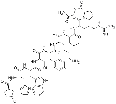 pGlu-L-His-L-Trp-L-Ser-L-Tyr-D-Lys-L-Leu-L-Arg-L-Pro-Gly-NH2 化学構造式