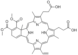 23H,25H-Benzo[b]porphine-9,13-dipropanoic acid, 18-ethenyl-2,4a-dihydro-3,4-bis(methoxycarbonyl)-4a,8,14,19-tetramethyl- 结构式