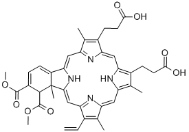 23H,25H-Benzo[b]porphine-9,13-dipropanoic acid, 19-ethenyl-1,22a-dihydro-1,2-bis(methoxycarbonyl)-8,14,18,22a-tetramethyl- Structure