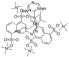 Methanaminium, N,N,N-trimethyl-, salt with 3,3-6-(2-hydroxyethyl)amino-1,3,5-triazine-2,4-diylbisimino(2-methyl-4,1-phenylene)azobis1,5-naphthalenedisulfonic acid (4:1) Struktur