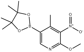2-甲氧基-4-甲基-3-硝基-5-(4,4,5,5-四甲基-1,3,2-二氧杂环戊硼烷-2-基)吡啶, 1310384-94-1, 结构式