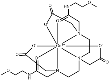 钆8,11-二(羧酸甲基)-14-{2-[(2-甲氧基乙基)氨基]-2-氧代乙基}-6-氧代-2-氧杂-5,8,11,14-四氮杂十六烷-16-酸酯, 131069-91-5, 结构式