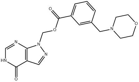 1-[[3-(モルホリノメチル)ベンゾイルオキシ]メチル]-1H-ピラゾロ[3,4-d]ピリミジン-4(5H)-オン 化学構造式