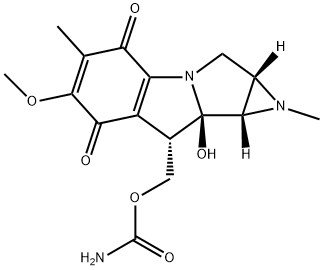 (1aS)-6-メトキシ-8aα-ヒドロキシ-1,5-ジメチル-8β-[(カルバモイルオキシ)メチル]-1,1aα,2,8,8a,8bα-ヘキサヒドロアジリノ[2',3':3,4]ピロロ[1,2-a]インドール-4,7-ジオン 化学構造式