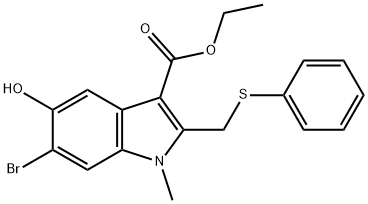 6-溴-5-羟基-1-甲基-2-(苯基硫甲基)吲哚-3-甲酸乙酯,131707-24-9,结构式