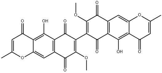 5,5'-ジヒドロキシ-8,8'-ジメトキシ-2,2'-ジメチル-7,7'-ビ[4H-ナフト[2,3-b]ピラン]-4,4',6,6',9,9'-ヘキサオン 化学構造式