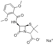 (2S,5R)-6α-(2,6-ジメトキシベンゾイルアミノ)-3,3-ジメチル-7-オキソ-4-チア-1-アザビシクロ[3.2.0]ヘプタン-2β-カルボン酸ナトリウム 化学構造式
