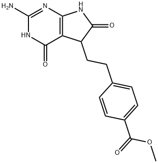 4-[2-(2-アミノ-4,5,6,7-テトラヒドロ-4,6-ジオキソ-3H-ピロロ[2,3-D]ピリミジン-5-イル)エチル]安息香酸メチルエステル 化学構造式