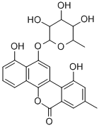 1,10-ジヒドロキシ-8-メチル-12-[(6-デオキシ-α-L-マンノピラノシル)オキシ]-6H-ベンゾ[d]ナフト[1,2-b]ピラン-6-オン 化学構造式