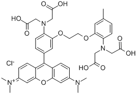 [9-[4-[ビス(カルボキシメチル)アミノ]-3-[2-[2-[ビス(カルボキシメチル)アミノ]-5-メチルフェノキシ]エトキシ]フェニル]-6-(ジメチルアミノ)-3H-キサンテン-3-イリデン]ジメチルイミニウム·クロリド 化学構造式