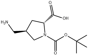 (2R-反式)-4-(氨基甲基)吡咯烷-1,2-二羧酸 1-叔丁酯, 132622-81-2, 结构式