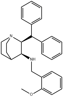 rac-(2R*)-2α*-(ベンズヒドリル)-3β*-(2-メトキシベンジルアミノ)-1-アザビシクロ[2.2.2]オクタン 化学構造式
