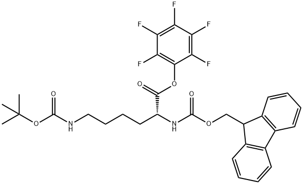 N'-(tert-Butoxycarbonyl)-N-(9-fluorenylmethyloxycarbonyl)-D-lysine pentafluorophenyl ester 化学構造式
