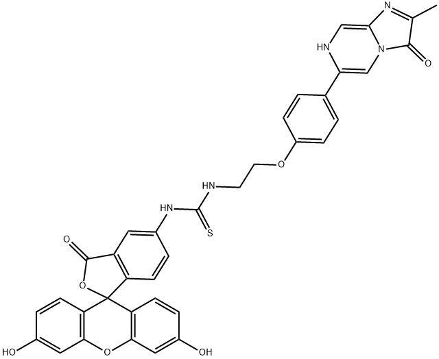 3,7-DIHYDRO-6-[4-[2-[N'-(5-FLUORESCEINYL)THIOUREIDO]ETHOXY]PHENYL]-2-METHYLIMIDAZO[1,2-A]PYRAZIN-3-ONE Structure