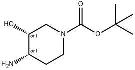 1-Piperidinecarboxylic acid, 4-amino-3-hydroxy-, 1,1-dimethylethyl ester, (3R,4S)-rel- Struktur