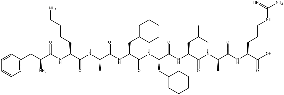 H-PHE-LYS-ALA-BETA-CYCLOHEXYL-ALA-BETA-CYCLOHEXYL-ALA-LEU-D-ALA-ARG-OH Structure