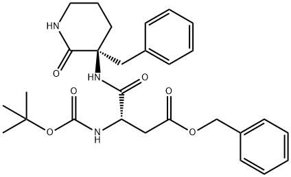 (3S)-3-[(tert-Butyloxycarbonyl)amino]-4-oxo-4-[[(S)-3-benzyl-2-oxopiperidin-3-yl]amino]butyric acid benzyl ester 结构式