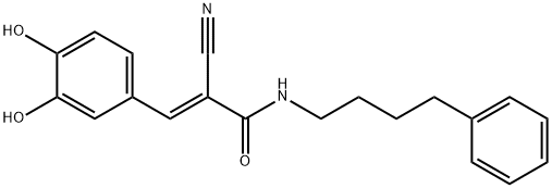 2-シアノ-3-(3,4-ジヒドロキシフェニル)-N-(4-フェニルブチル)アクリルアミド 化学構造式