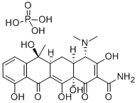 (4S)-4β-(ジメチルアミノ)-1,4,4aβ,5,5aβ,6,11,12a-オクタヒドロ-3,6α,10,12,12aβ-ペンタヒドロキシ-6-メチル-1,11-ジオキソナフタセン-2-カルボアミド/メタりん酸ナトリウム,(1:x) 化学構造式