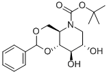 4,6-O-ベンジリデン-N-(TERT-ブチルトキシカルボニル)-1,5-イミノ-D-グルシトール 化学構造式