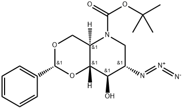 2-叠氮基-4,6-O-亚苄基N-(叔丁氧羰基)-1,2,5-三脱氧-1,5-亚氨基D葡萄糖醇, 133697-23-1, 结构式