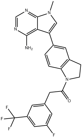 1-[5-(4-AMino-7-Methyl-7H-pyrrolo[2,3-d]pyriMidin-5-yl)-2,3-dihydro-1H-indol-1-yl]-2-[3-fluoro-5-(trifluoroMethyl)phenyl]ethanone, 1337531-89-1, 结构式