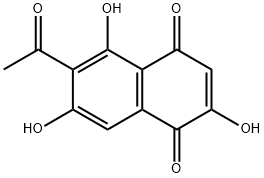 2,5,7-トリヒドロキシ-6-アセチル-1,4-ナフトキノン 化学構造式