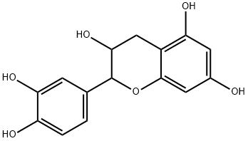 2-(3,4-ジヒドロキシフェニル)-3,5,7-トリヒドロキシ-3,4-ジヒドロ-2H-1-ベンゾピラン 化学構造式