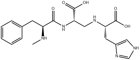 2-[[(2S)-3-フェニル-2-(メチルアミノ)プロピオニル]アミノ]-3-[[(1S)-2-(1H-イミダゾール-4-イル)-1-カルボキシエチル]アミノ]プロピオン酸 化学構造式