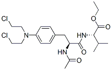 N-[N-アセチル-4-[ビス(2-クロロエチル)アミノ]フェニルアラニル]バリンエチル 化学構造式