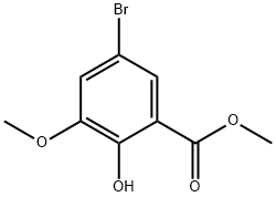 5-ブロモ-2-ヒドロキシ-3-メトキシ安息香酸メチル 化学構造式