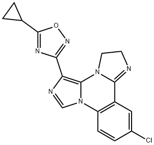 11-クロロ-2,3-ジヒドロ-5-(5-シクロプロピル-1,2,4-オキサジアゾール-3-イル)ジイミダゾ[1,5-a:1′,2′-c]キナゾリン 化学構造式