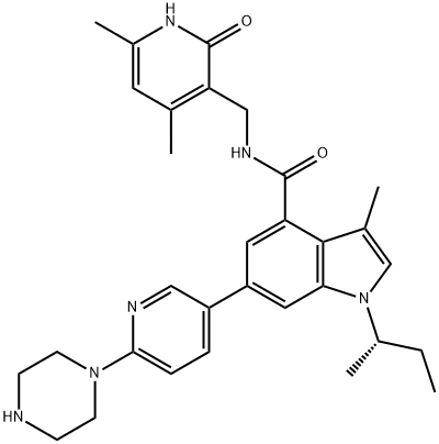 S)-1-(sec-butyl)-N-((4,6-diMethyl-2-oxo-1,2-dihydropyridin-3-yl)Methyl)-3-Methyl-6-(6-(piperazin-1-yl)pyridin-3-yl)-1H-indole-4-carboxaMide Structure