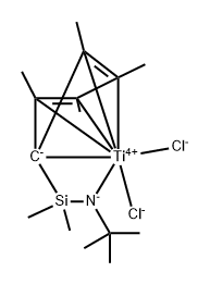 [N-tert-ブチル-1,1-ジメチル-1-(2,3,4,5-テトラメチル-η5-シクロペンタジエニド-1-イル)シランアミニド-κN](ジクロリド)チタン 化学構造式