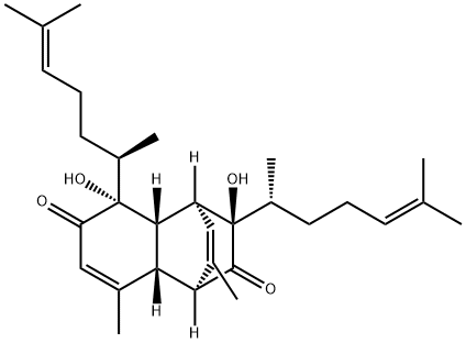 (1S,4S,4aS,5R,8aR,9R)-5,9-ビス[(1R)-1,5-ジメチル-4-ヘキセニル]-1,4a,5,8a-テトラヒドロ-5,9-ジヒドロキシ-2,8-ジメチル1,4-エタノナフタレン-6,10(4H)-ジオン 化学構造式