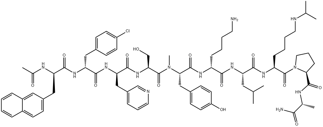 N-acetyl-2-naphthylalanyl-4-chlorophenyalanyl-3-pyridylalanyl-seryl-N-methyltyrosyl-lysyl-leucyl-lysyl-prolyl-alaninamide Structure