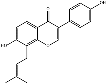 3-(4-ヒドロキシフェニル)-7-ヒドロキシ-8-(3-メチル-2-ブテニル)-4H-1-ベンゾピラン-4-オン 化学構造式