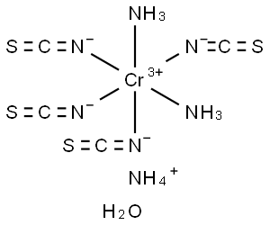 trans-ジアンミンテトラキス（チオシナト-N）クロム（Ⅲ）酸アンモニウム一水和物 化学構造式