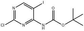 2-氯-5-碘嘧啶-4-基氨基甲酸叔丁酯 结构式